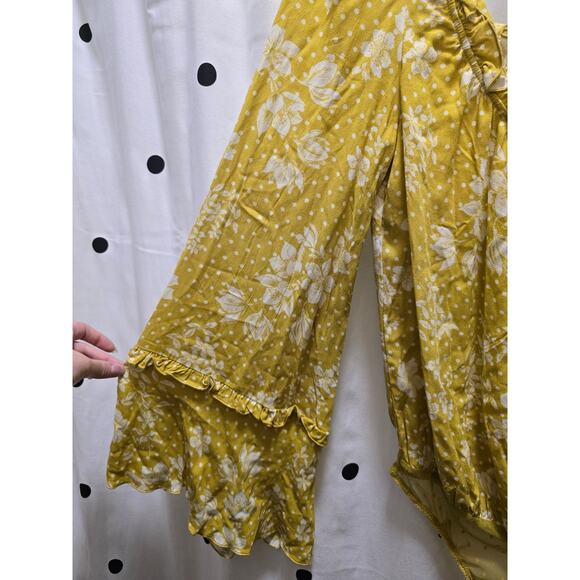 NWT Intimately Free People marigold floral ruffle bell sleeve body suit medium - Picture 5 of 12